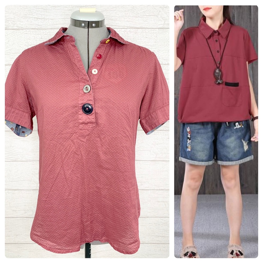 •ISABELLA SINCLAIR• Mixed Button Collar Shirt